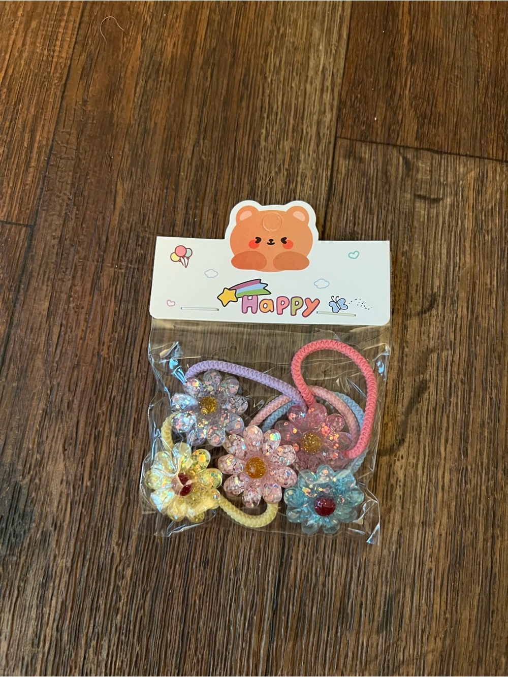 🌸✨ 5-Piece Glitter Flower Hair Tie Set ✨🌸